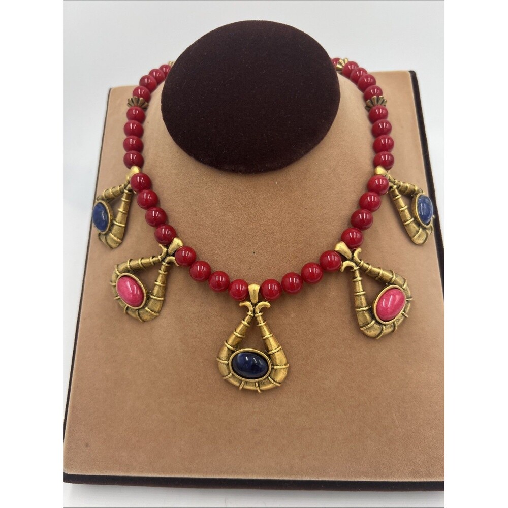 Vintage Leonard Craig Designer Necklace Real Stones Pink And Blue Focal Point